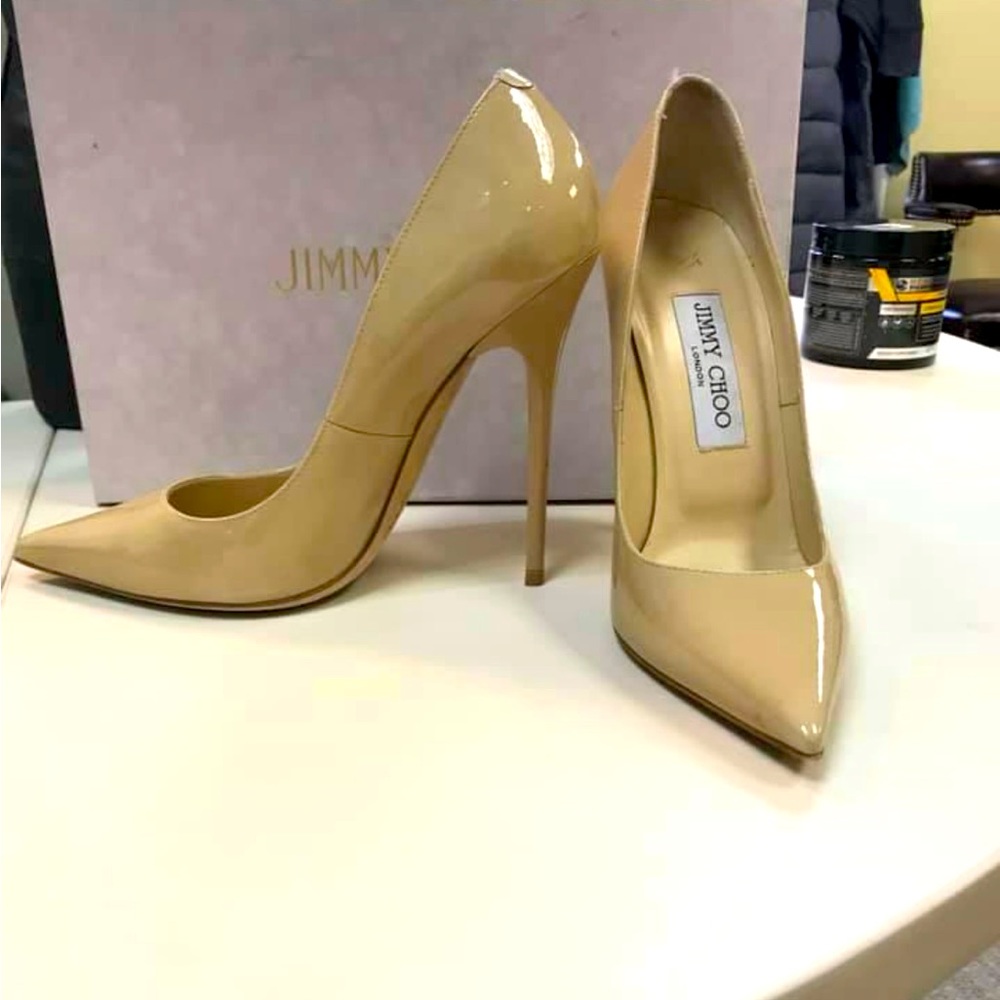 Jimmy Choo 4” nude patent pump. Originally paid $795